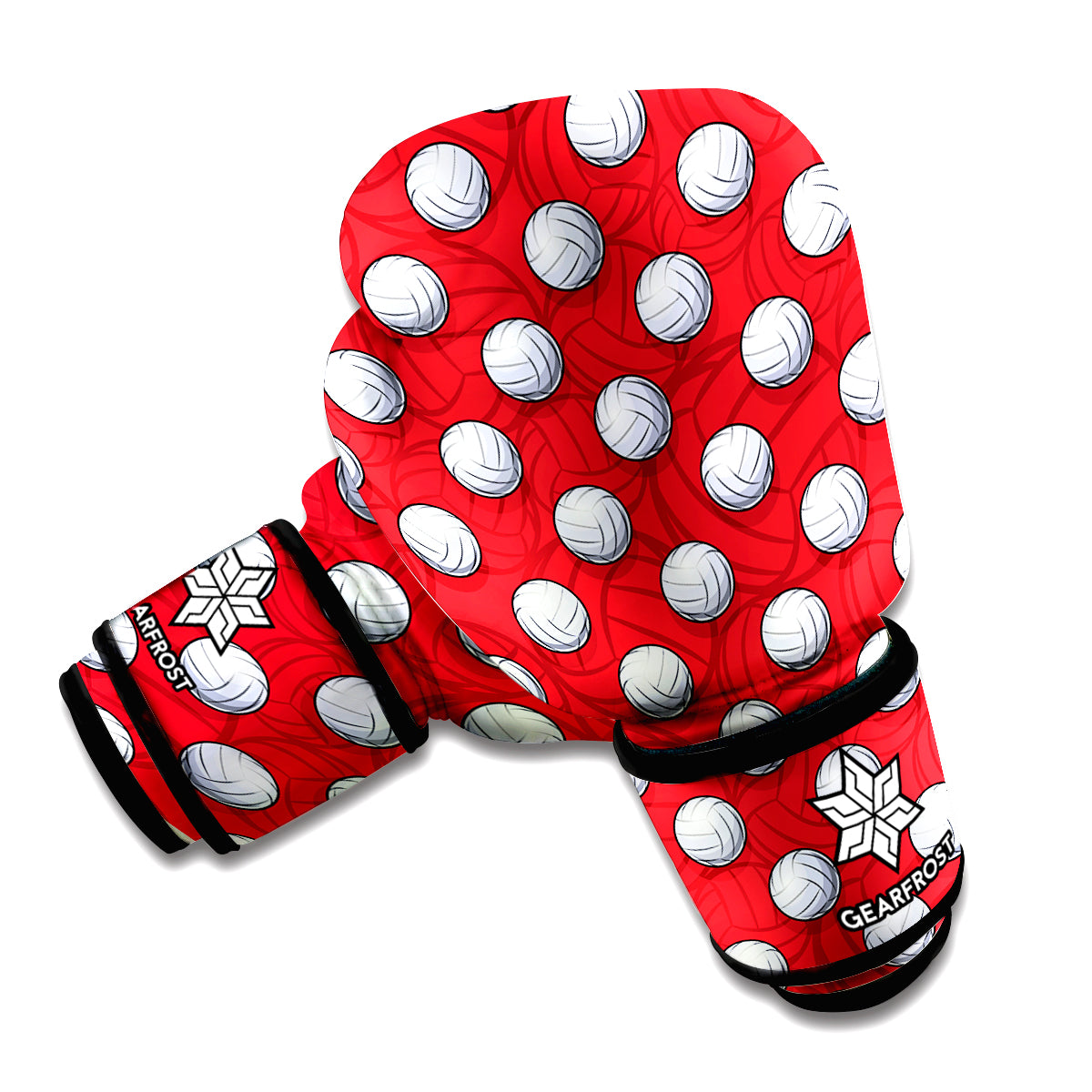 Red And White Volleyball Pattern Print Boxing Gloves