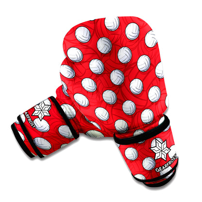Red And White Volleyball Pattern Print Boxing Gloves