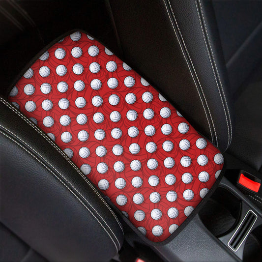 Red And White Volleyball Pattern Print Car Center Console Cover
