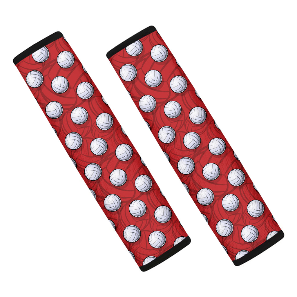Red And White Volleyball Pattern Print Car Seat Belt Covers