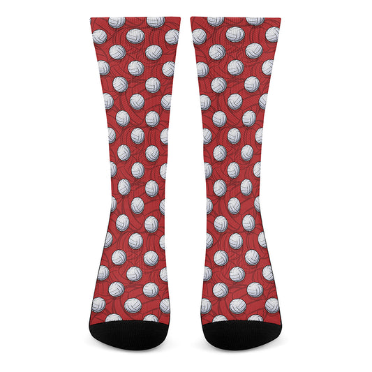 Red And White Volleyball Pattern Print Crew Socks