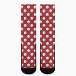 Red And White Volleyball Pattern Print Crew Socks