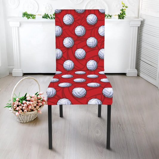 Red And White Volleyball Pattern Print Dining Chair Slipcover