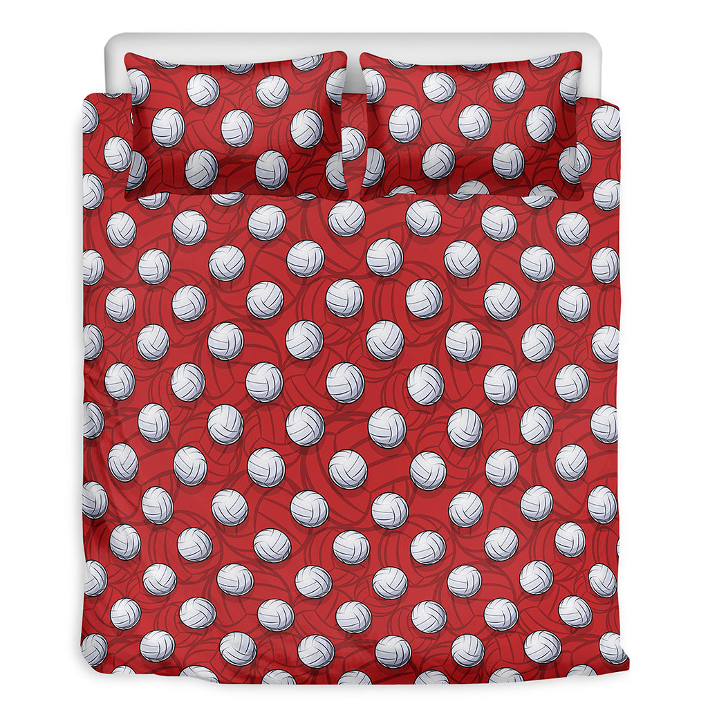 Red And White Volleyball Pattern Print Duvet Cover Bedding Set