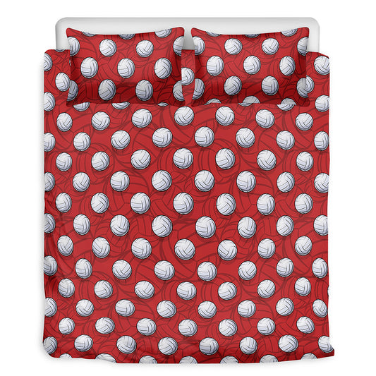Red And White Volleyball Pattern Print Duvet Cover Bedding Set