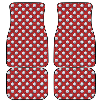 Red And White Volleyball Pattern Print Front and Back Car Floor Mats