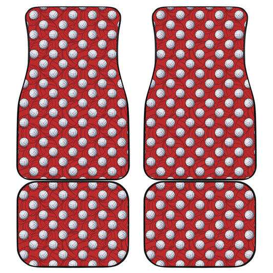 Red And White Volleyball Pattern Print Front and Back Car Floor Mats