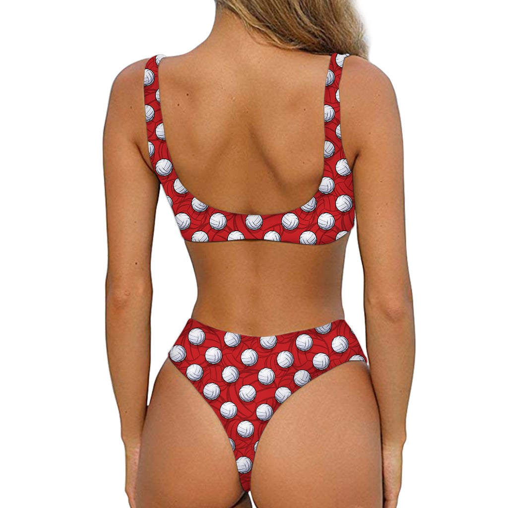 Red And White Volleyball Pattern Print Front Bow Tie Bikini