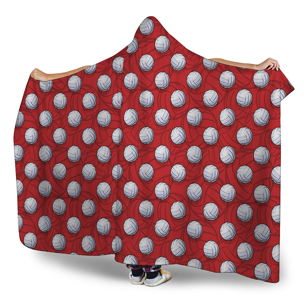 Red And White Volleyball Pattern Print Hooded Blanket