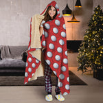Red And White Volleyball Pattern Print Hooded Blanket