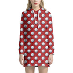 Red And White Volleyball Pattern Print Hoodie Dress