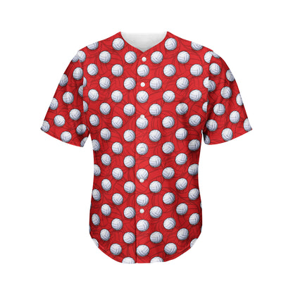 Red And White Volleyball Pattern Print Men's Baseball Jersey