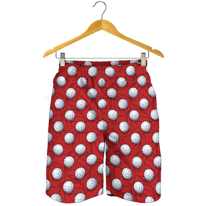 Red And White Volleyball Pattern Print Men's Shorts