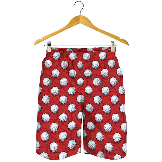 Red And White Volleyball Pattern Print Men's Shorts