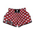 Red And White Volleyball Pattern Print Muay Thai Boxing Shorts