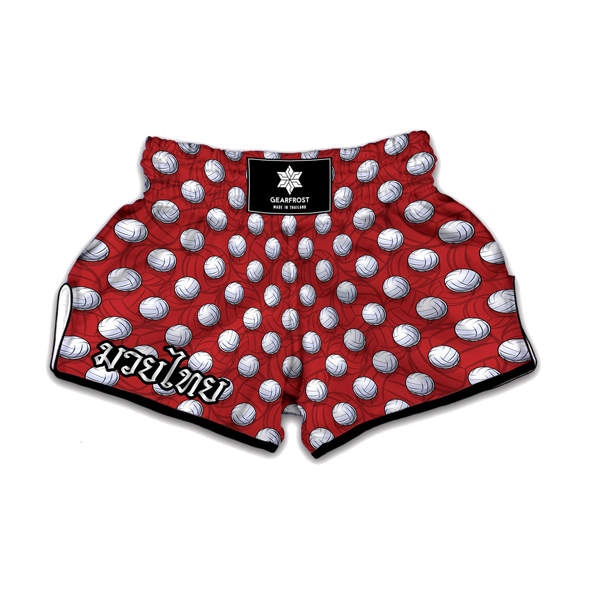 Red And White Volleyball Pattern Print Muay Thai Boxing Shorts