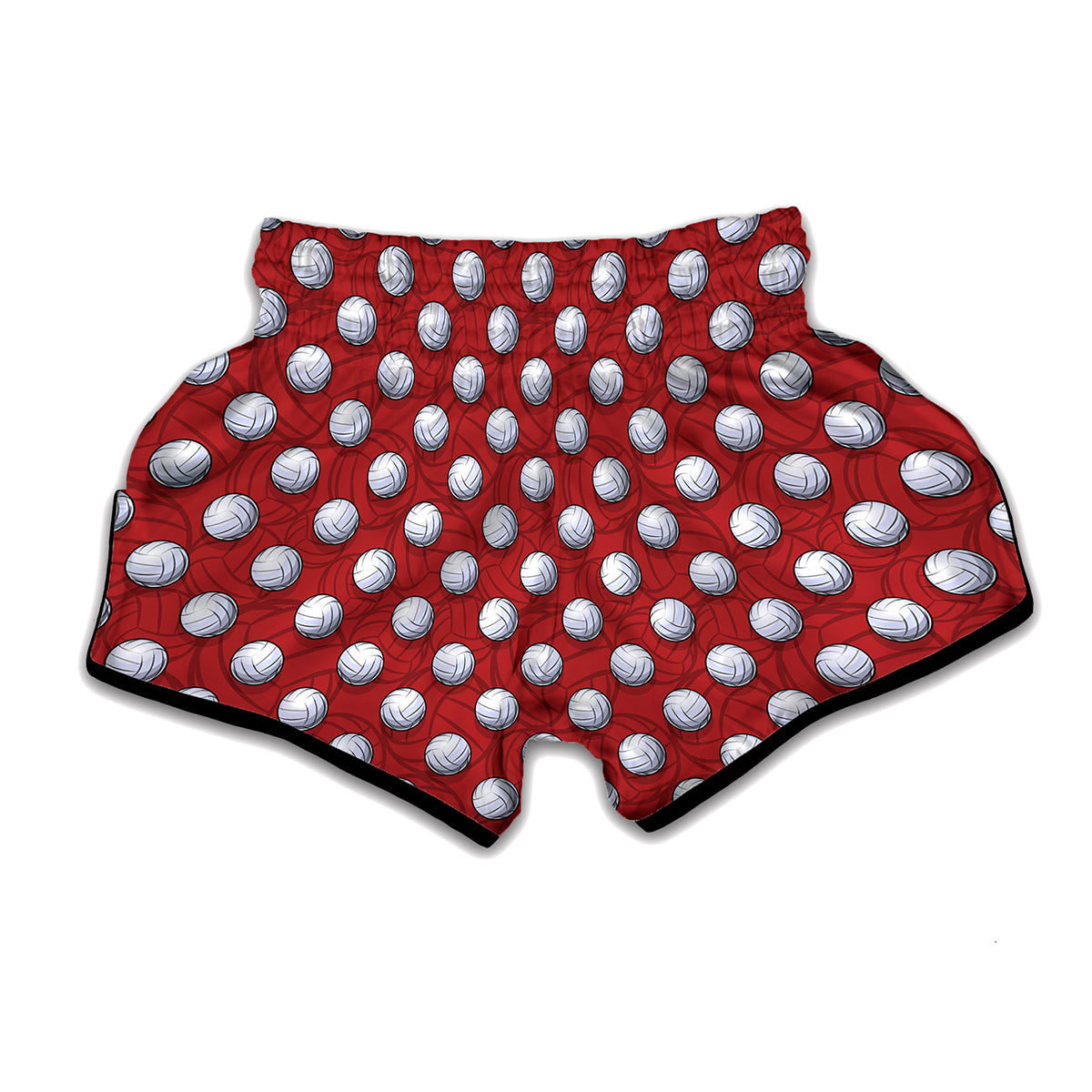 Red And White Volleyball Pattern Print Muay Thai Boxing Shorts