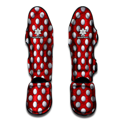 Red And White Volleyball Pattern Print Muay Thai Shin Guard