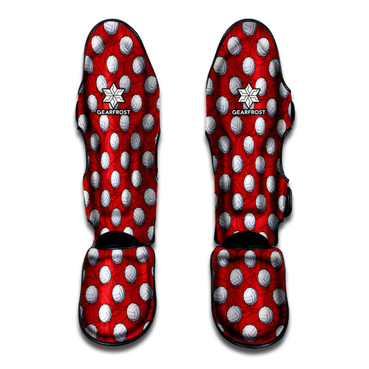 Red And White Volleyball Pattern Print Muay Thai Shin Guard