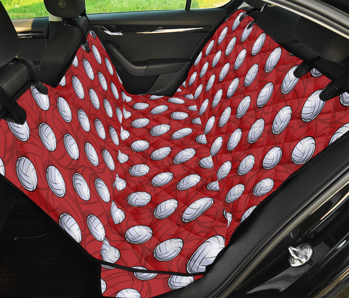 Red And White Volleyball Pattern Print Pet Car Back Seat Cover