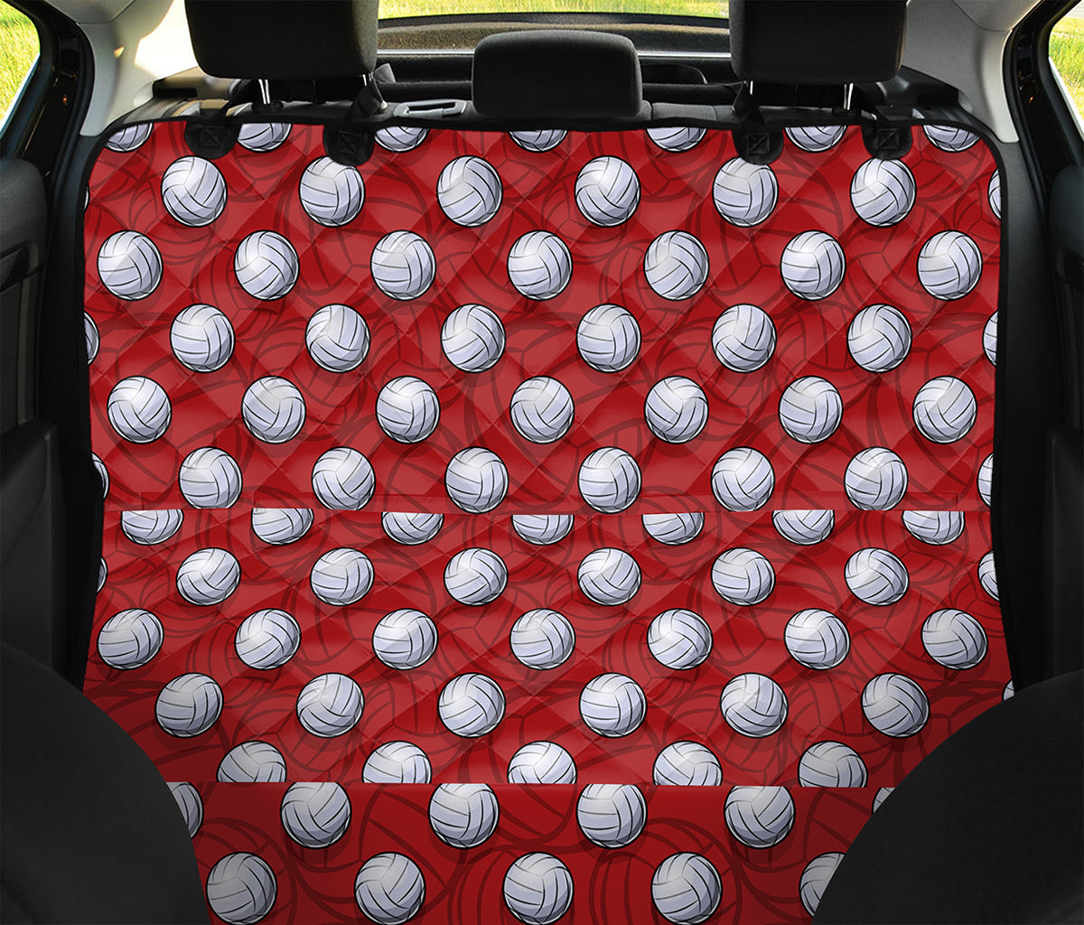 Red And White Volleyball Pattern Print Pet Car Back Seat Cover