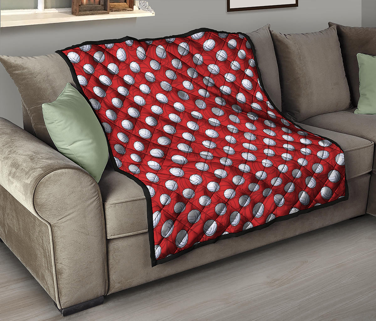Red And White Volleyball Pattern Print Quilt
