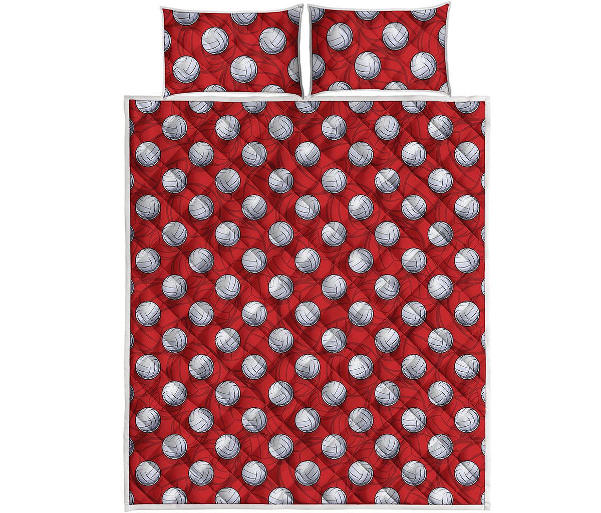 Red And White Volleyball Pattern Print Quilt Bed Set
