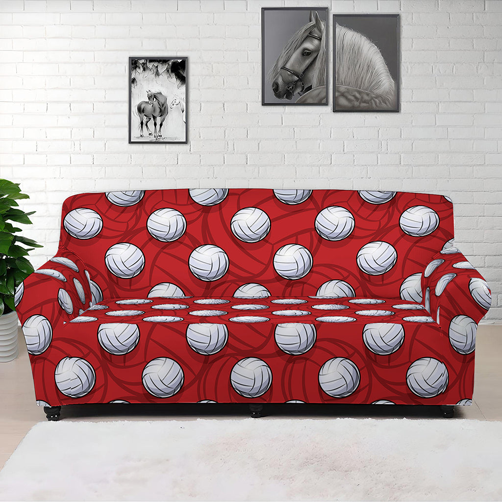 Red And White Volleyball Pattern Print Sofa Cover