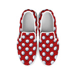 Red And White Volleyball Pattern Print White Slip On Shoes