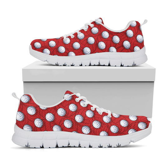 Red And White Volleyball Pattern Print White Sneakers