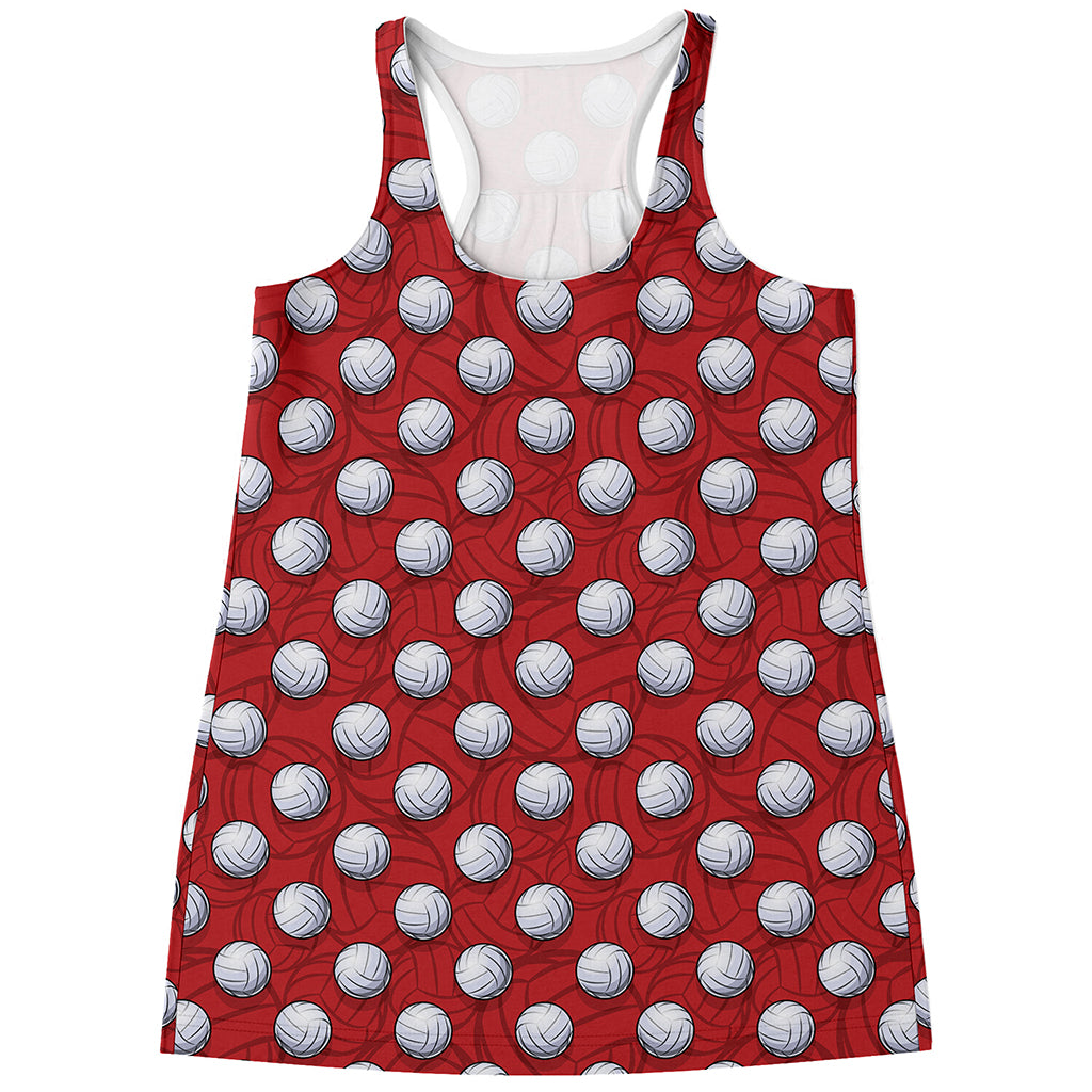 Red And White Volleyball Pattern Print Women's Racerback Tank Top
