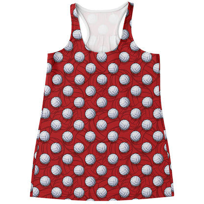 Red And White Volleyball Pattern Print Women's Racerback Tank Top