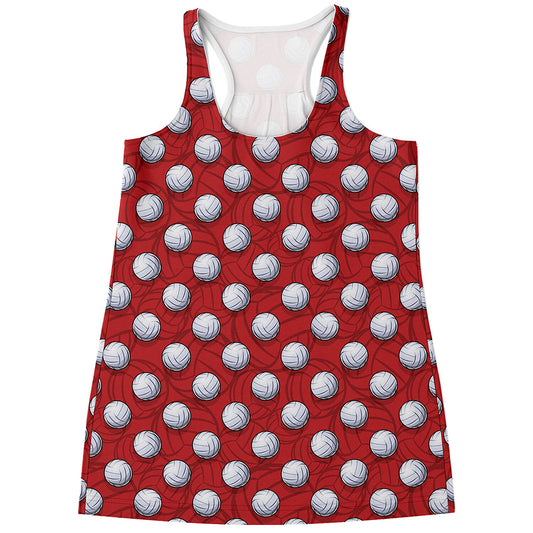 Red And White Volleyball Pattern Print Women's Racerback Tank Top