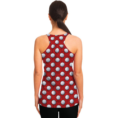 Red And White Volleyball Pattern Print Women's Racerback Tank Top