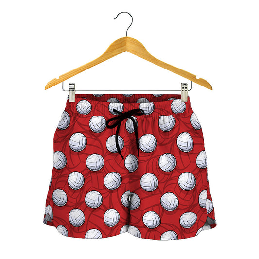 Red And White Volleyball Pattern Print Women's Shorts