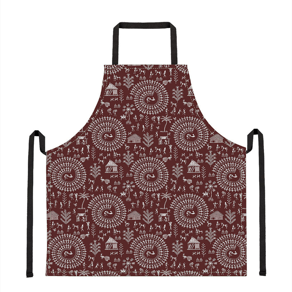 Red And White Warli Tribal Print Apron