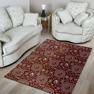Red And White Warli Tribal Print Area Rug