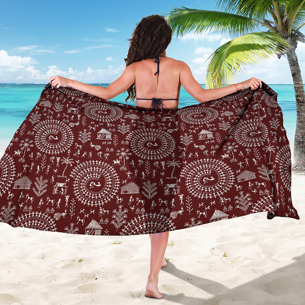 Red And White Warli Tribal Print Beach Sarong Wrap