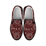 Red And White Warli Tribal Print Black Slip On Shoes