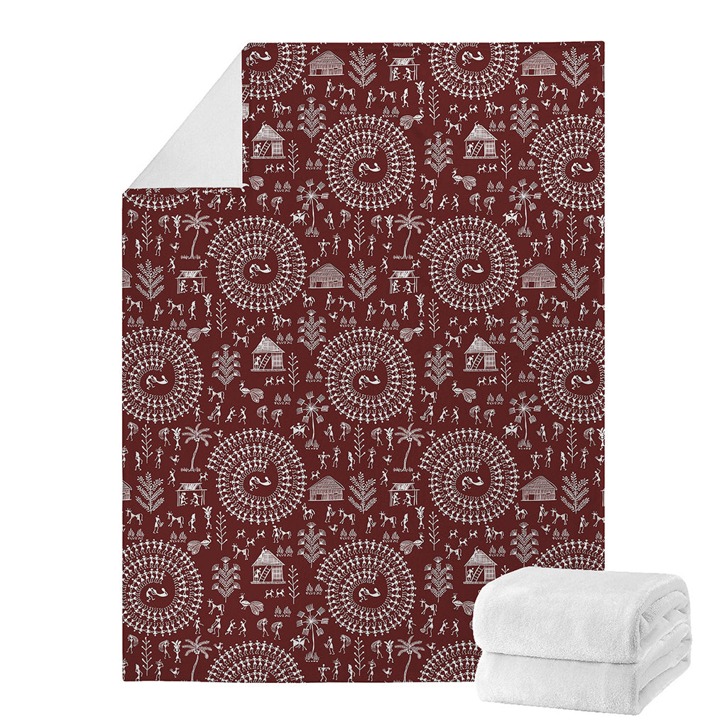 Red And White Warli Tribal Print Blanket