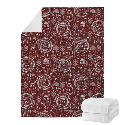 Red And White Warli Tribal Print Blanket