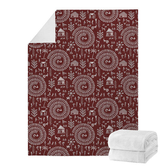 Red And White Warli Tribal Print Blanket