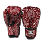 Red And White Warli Tribal Print Boxing Gloves