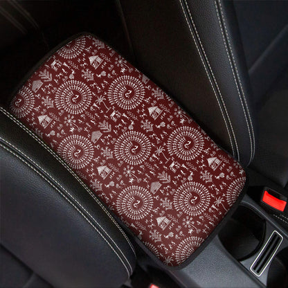 Red And White Warli Tribal Print Car Center Console Cover