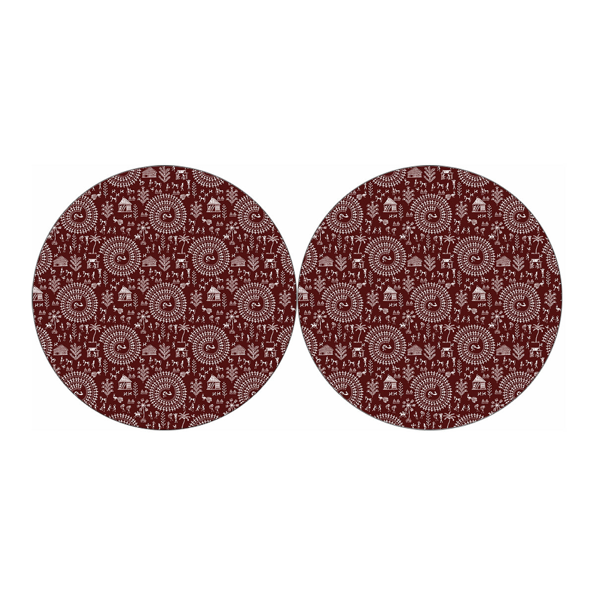 Red And White Warli Tribal Print Car Coasters