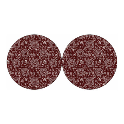 Red And White Warli Tribal Print Car Coasters