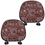 Red And White Warli Tribal Print Car Headrest Covers