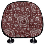 Red And White Warli Tribal Print Car Headrest Covers