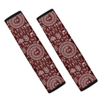 Red And White Warli Tribal Print Car Seat Belt Covers