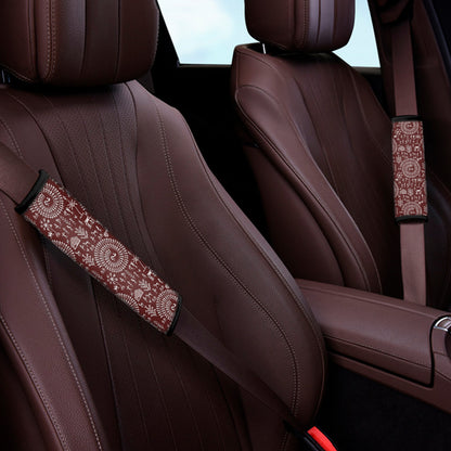 Red And White Warli Tribal Print Car Seat Belt Covers
